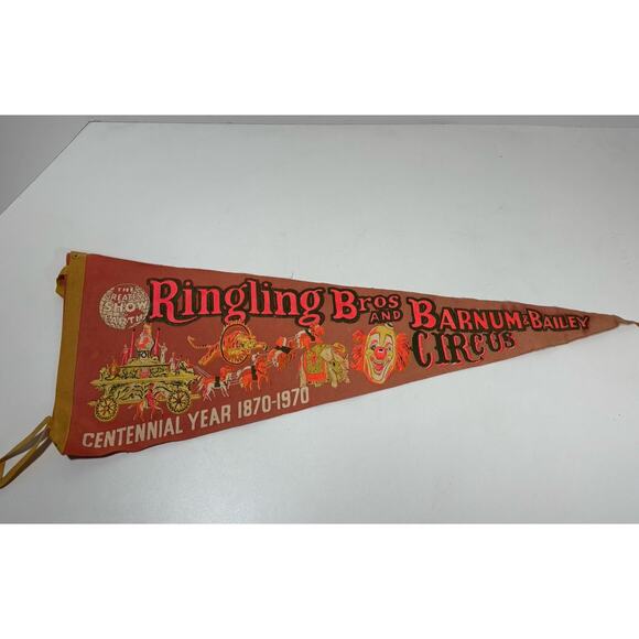 Ringling Bros Barnum & Bailey Vintage Pennants Circus 1970’s 28” - Picture 1 of 7